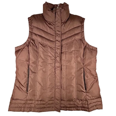 Athletic Works Down Puffer Vest Womens L Brown Sleeveless Full Zip Lightweight - Image 1 of 4