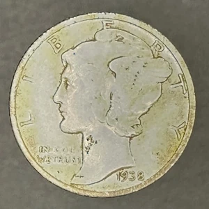 Moneda de diez centavos Mercury 1938-D - Dispositivos limpios - Denver Mint - 90 % plata - Imagen 1 de 4
