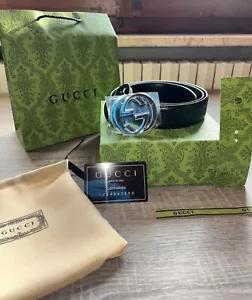 Cintura in pelle nero Gucci 105 cm Fibbia in Argento - Foto 1 di 12