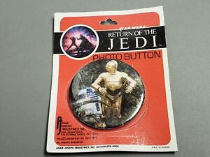Vtg 1983 STAR WARS Return of Jedi R2D2 & C3PO Photo Pinback Button New Carded