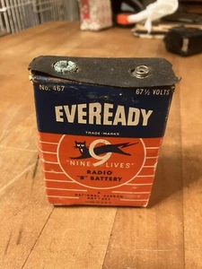 Vintage Eveready 67 1/2 V Original Battery 467 Nine Lives NEDA 200 Radio B 1950s - Picture 1 of 13