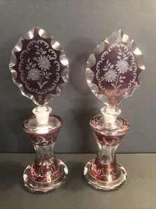 Paar rosa Glas Parfümflasche/Duftflasche/graviert/Deutschland C.1940/Art Deco - Bild 1 von 12