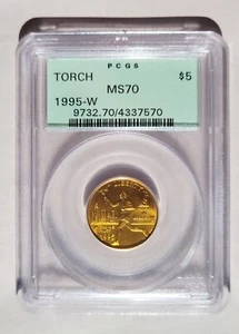 1995-W Torch Runner Commemorative Olympics Gold $5 PCGS MS70 *GREEN LABEL* - Picture 1 of 2