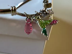 Stainless Steek Bracelet with Multicolor Hummingbird, faux diamond and pink bead - Picture 1 of 2