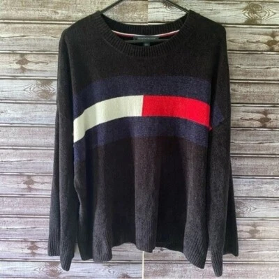 Suéter feminino Tommy Hilfiger tamanho G manga comprida pulôver preto chenille - Imagem 1 de 4