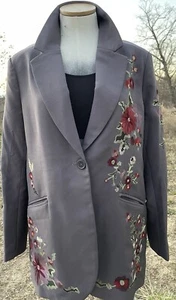 DG2 by Diane Gilman grauer knitterfester bestickter Gabardine Blazer Gr. LARGE - Bild 1 von 9