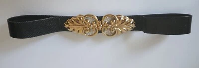 ALEXIS KIRK VINTAGE RÉPTIL PRETO Aj. 36 "com FIVELA DE OURO MACIÇO pele de cobra falsa  - Imagem 1 de 4