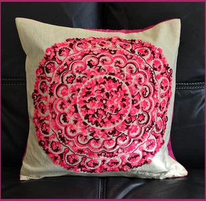 Cotton Silk Suzani Embroidery Hand Made Beige Pillow Cover/Cushion Cover India - Picture 1 of 7