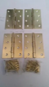 4 x Strong Heavy Duty 4" 100 mm Butt Hinges Brass Plated Door Frame + Screws - Picture 1 of 1