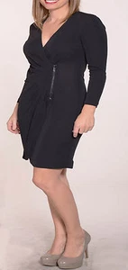 CARLISLE Navy Blue Slinky Mock Wrap Rusched Dress - 4 - NWT - Picture 1 of 1