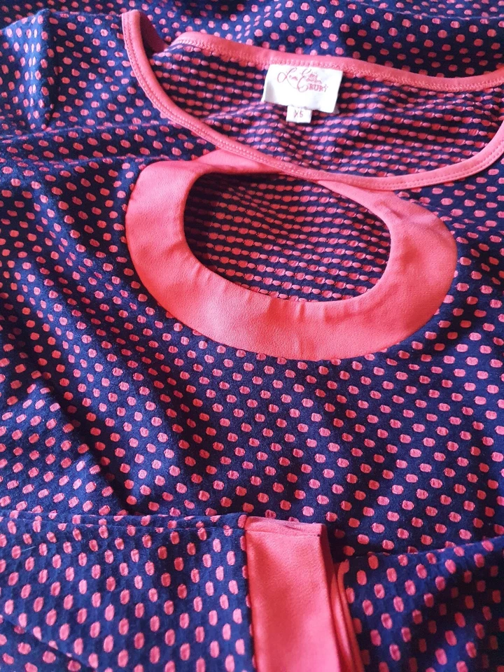 Vestido Leona Edminston Talla 12 Ojo de Cerradura Jersey Seersucker Azul Y Mandarina En muy buena condición Foto 1 de 4