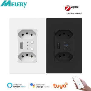 Melery Tuya Zigbee Brazil Wall Socket with USB Port,Smart Life Control Smart Plu - Picture 1 of 12