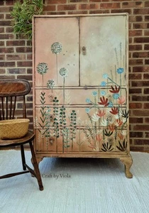 Antique tallboy, sideboard,doors/drawers/vintage/bohemian style/handpainted/pink - Picture 1 of 11