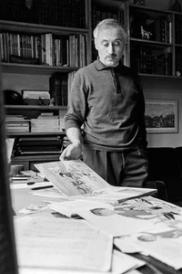 The cartoonist Pierre Probst with his drawings at his home in La G- Old Photo 1 - Picture 1 of 1