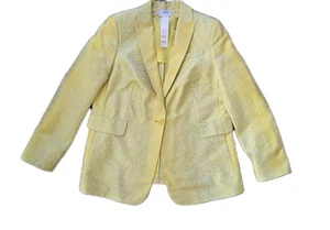 AKRIS PUNTO Yellow/Cream Italian Fabric Blazer Size US 14 Made In Romania - Picture 1 of 16