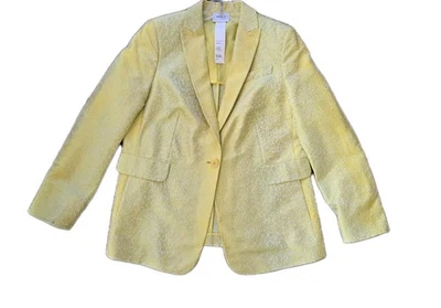 Blazer AKRIS PUNTO Amarillo/Crema Tela Italiana Talla US 14 Hecho en Rumania Foto 1 de 4