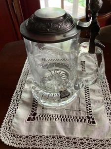 Vintage hand-made Cut Crystal Tankard/Stein with Lid German Beer Mug. - Picture 1 of 6