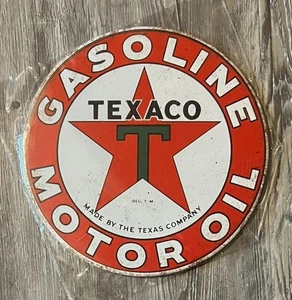 Texaco Gasoline Motor Oil 12" Diameter Novelty Hem Wrapped Metal Sign New! - Picture 1 of 2