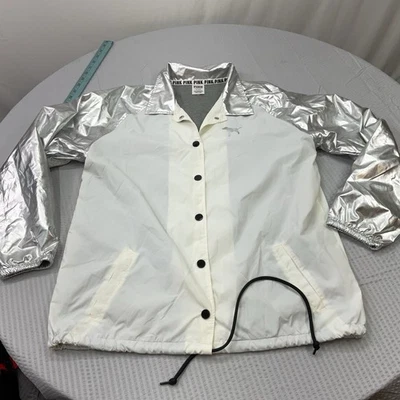 Chaqueta Rosa Victoria's Secret Blanca Plateada, Talla Mediana Y2K Cortavientos Lluvia Foto 1 de 4