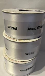 Lot Of 3 White Wired Edge Ribbon Rolls. 1.5”x 4yards Total 36 Ft. Wedding - Picture 1 of 4