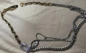 HENRI BENDEL RARE Gold Silver CLEAR Stone Chain Belt MULTI STRANDS Women’s GIFT - Picture 1 of 12