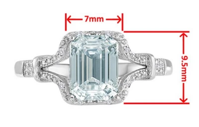 Emerald Cut Genuine Aquamarine Women's Fashion Ring In 935 Silver - Image 1 of 4