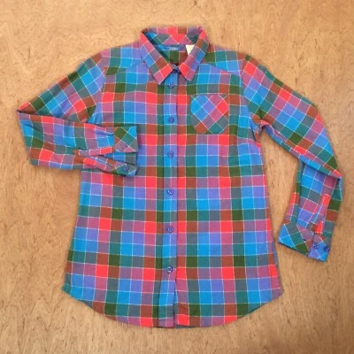 LL Bean фланелевая рубашка девочек большой 14-16 на пуговицах клетку карман классический логотипы - Изображение 1 из 4