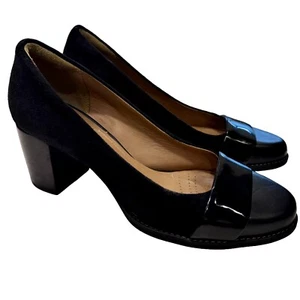Clarks Artisan Tarah Brae Pump Slip on Black Suede patent Leather Women's 8.5 M - Picture 1 of 11