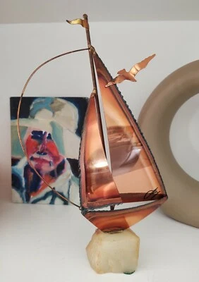 De colección Mario Jason Cobre Ónix Velero Escultura Mediados de Siglo Moderno Brutalista Foto 1 de 4