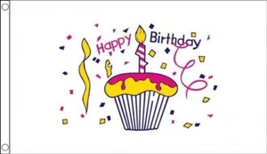 3' x 2' HAPPY BIRTHDAY FLAG Party Time Cake and Candle Celebration Banner - Picture 1 of 1