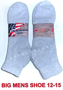 6 Pairs BIG MENS Shoe 12-15 Soft Cotton Lightly Cushioned Ankle Socks US Made - Picture 1 of 6