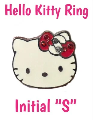 Anillo Ajustable Sanrio Hello Kitty Inicial S Estrás Arco Tono Plata Nuevo Foto 1 de 4