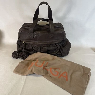 BULGA #4225 Dark Brown Pebble Leather Shoulder Bag With Pom Pom's Purse - Image 1 of 4