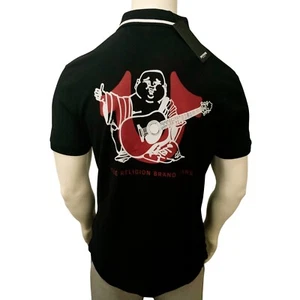 Neu mit Etikett True Religion UVP $ 69,99 SCHWARZES KURZÄRMLIGES HERREN-POLOSHIRT GRÖSSE L - Bild 1 von 4