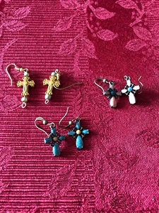 3 Pair Pierced Cross Earrings - Picture 1 of 3