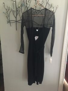 DIANE VON FURSTENBERG Women's Black Wrap Knit Dress Zalda  Bis Lace & Silk M