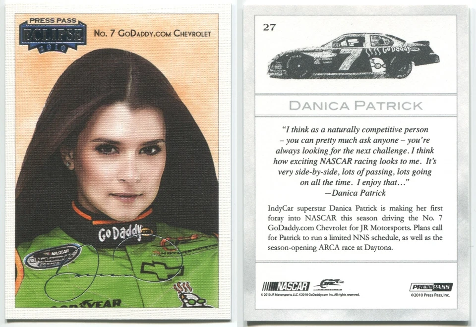 2010 Press Pass Eclipse - #27 Danica Patrick (RC) JR Motorsports (GoDaddy) - Image 1 of 1