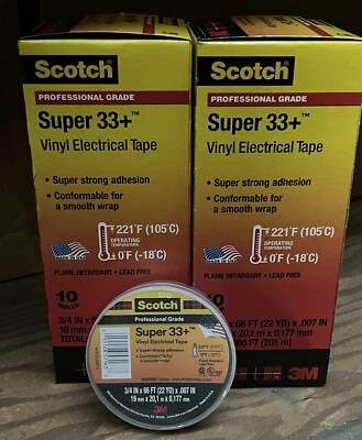 20 Rolls Scotch 3M Super 33+ 3/4" X 66' Black Electrical Tape NEW - Image 1 of 2