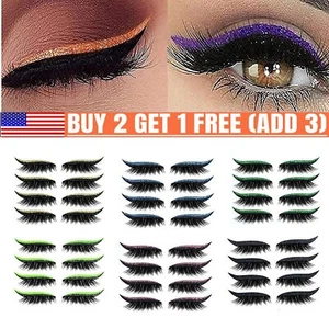 8x Reusable Eyeliner and Eyelash Stickers 7 Color Women Make Up Glitter Lashes - Picture 1 of 25