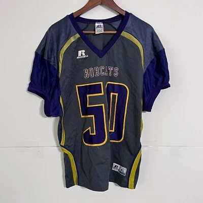 Vintage Russell Athletic Boys Jersey Size XL Purple Grey Bobcats No. 50 Football - Image 1 of 4