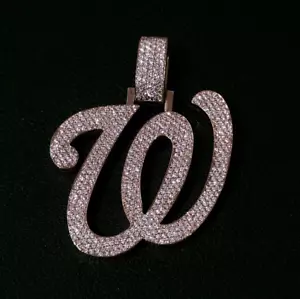10K Rose Gold 6ctw Pave Diamond Cursive 'W' Alphabet Letter Initial Pendant - Picture 1 of 5