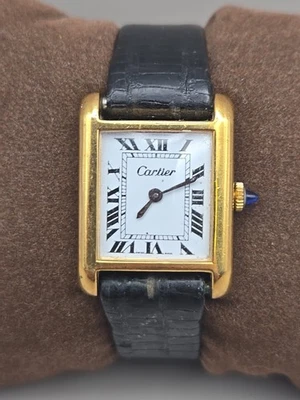 Reloj Pulsera Cartier Tank Vintage Chapado en Oro Amarillo 18k Cuerda Manual Suizo Foto 1 de 4