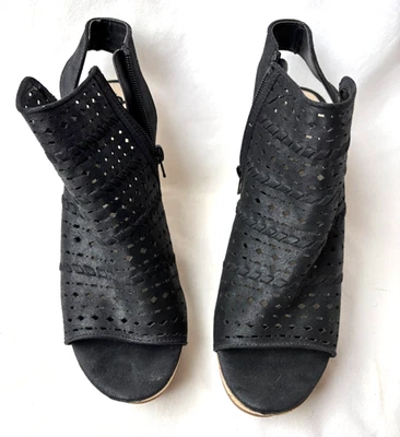 Fergalicious Black Faux Suede Cut-out Boots Women's 8.5 M 4" Cork Heels - Image 1 of 4