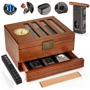 Humidor per Sigari, Vintage Serratura e Cassetto Accessori Legno di Cedro Humidor per Sigari, Rice... - Foto 1 di 8