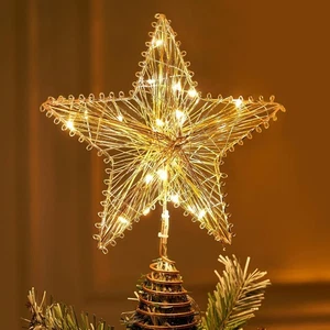 Christmas Tree Toppers 8" Gold Metal Star Decor with Battery Powered - Picture 1 of 6