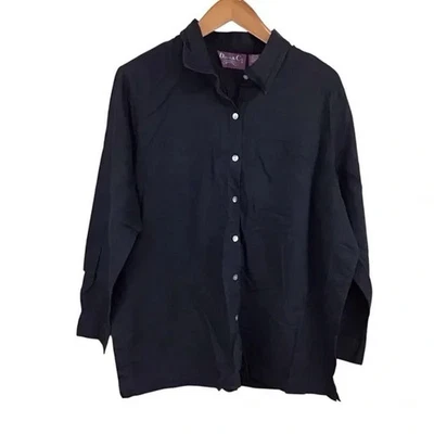 Camisa de Botão Denim&Co Black Linen Blend 2X - Imagem 1 de 4