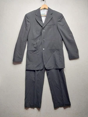 Traje de Lana Wilke Rodriguez 36R Chaqueta 32×30 Pantalones Negro Rayas 3 Botones Delantero Foto 1 de 4