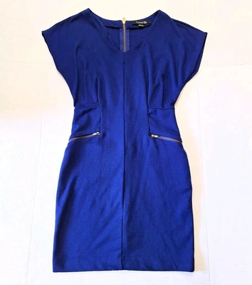 Vestido midi formal manga corta FOREVER 21 para mujer talla pequeña azul con cremallera trasera Foto 1 de 4