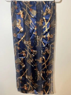 马术马印花围巾女式均码蓝色透明 100% 聚酯纤维韩国 — 第 1/4 张图片