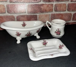 Vintage Athena Made in USA Footed Soap Dish.Tub, Toothbrush Holder Rose Rhapsody - Picture 1 of 8